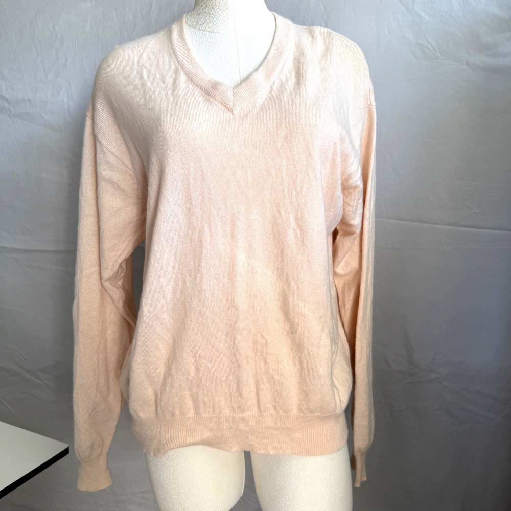 Hull‎ 100% Cashmere Sweater Womens Large V Neck Long Sleeve Peach Soft Knit